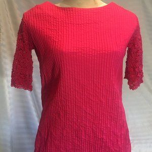 Pink Raspberry Boho Mexican Mod Pintuck Cotton Dress Crocheted Sz S/M Vintage